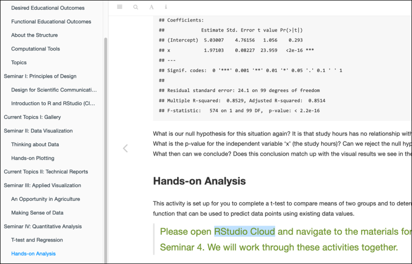 Screenshot of the rstudio cloud documentation