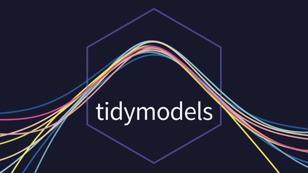 tidymodels hex sticker on dark blue background