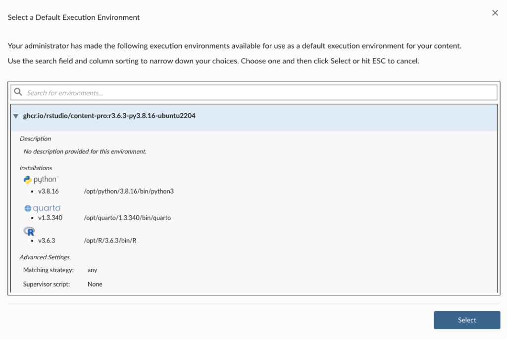 Set a default execution environment window